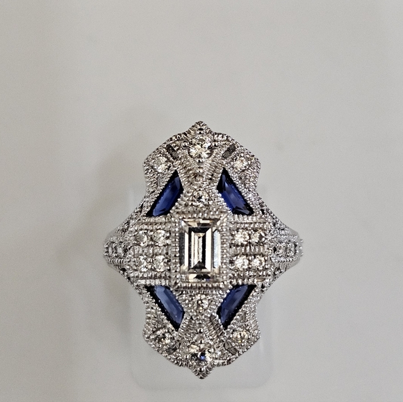 Beautiful Blue Sapphire & White Diamond Simulant Sterling Silver Ring Sz 6! - Picture 11 of 11